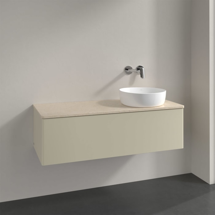 Villeroy & Boch Antao Waschbeckenunterschrank, 120 x 36 cm, 1 Auszug mit LED-Licht, Front ohne Struktur, ohne Hahnloch, für Waschtisch rechts