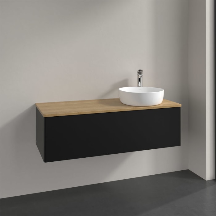 Villeroy & Boch Antao Waschbeckenunterschrank, 120 x 36 cm, 1 Auszug mit LED-Licht, Front ohne Struktur, mit Hahnloch, für Waschtisch rechts