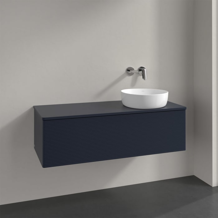Villeroy & Boch Antao Waschbeckenunterschrank, 120 x 36 cm, 1 Auszug mit LED-Licht, Front mit Struktur, ohne Hahnloch, für Waschtisch rechts