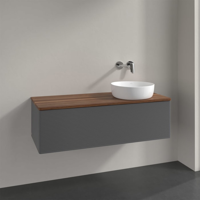Villeroy & Boch Antao Waschbeckenunterschrank, 120 x 36 cm, 1 Auszug mit LED-Licht, Front mit Struktur, ohne Hahnloch, für Waschtisch rechts