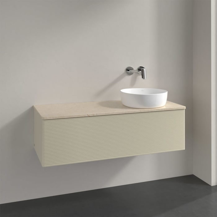 Villeroy & Boch Antao Waschbeckenunterschrank, 120 x 36 cm, 1 Auszug mit LED-Licht, Front mit Struktur, ohne Hahnloch, für Waschtisch rechts