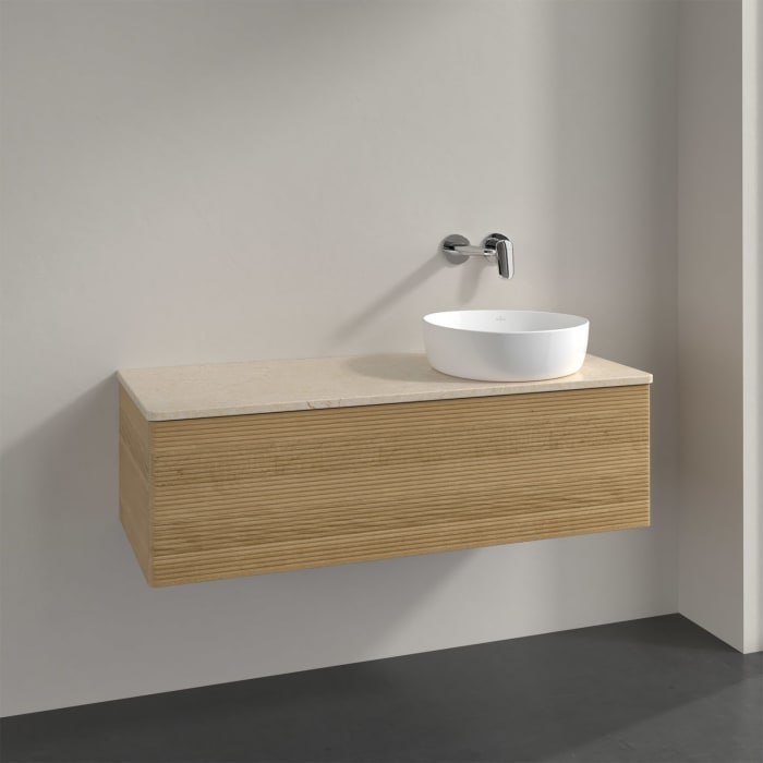 Villeroy & Boch Antao Waschbeckenunterschrank, 120 x 36 cm, 1 Auszug mit LED-Licht, Front mit Struktur, ohne Hahnloch, für Waschtisch rechts