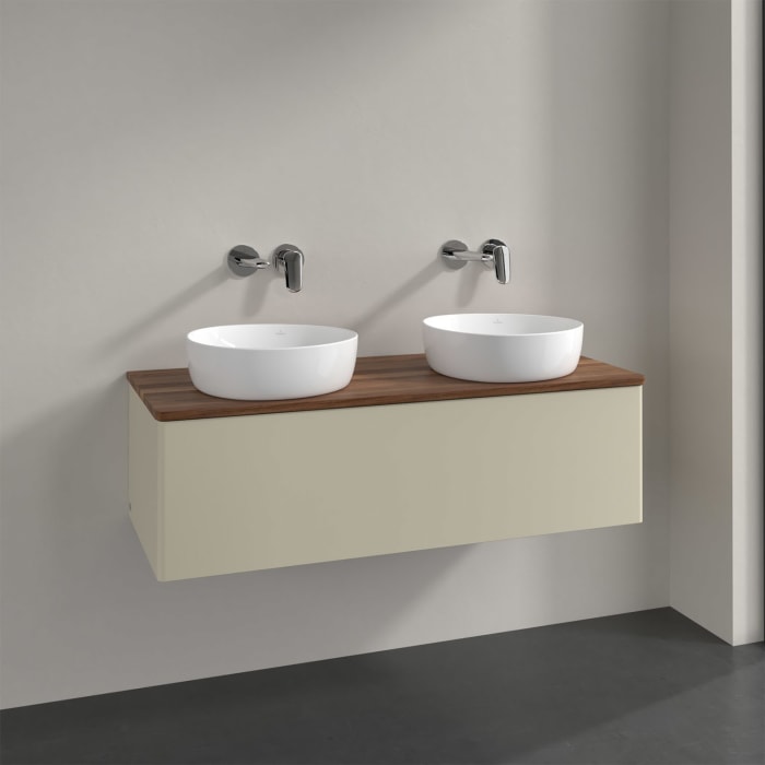 Villeroy & Boch Antao Waschbeckenunterschrank, 120 x 36 cm, 1 Auszug mit LED-Licht, Front ohne Struktur, ohne Hahnloch, für Waschtisch links und recht