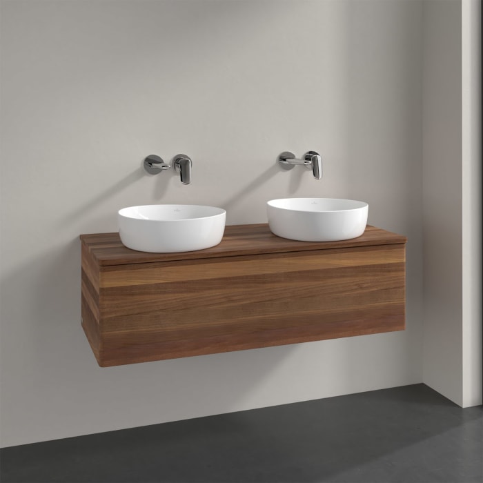 Villeroy & Boch Antao Waschbeckenunterschrank, 120 x 36 cm, 1 Auszug mit LED-Licht, Front ohne Struktur, ohne Hahnloch, für Waschtisch links und recht