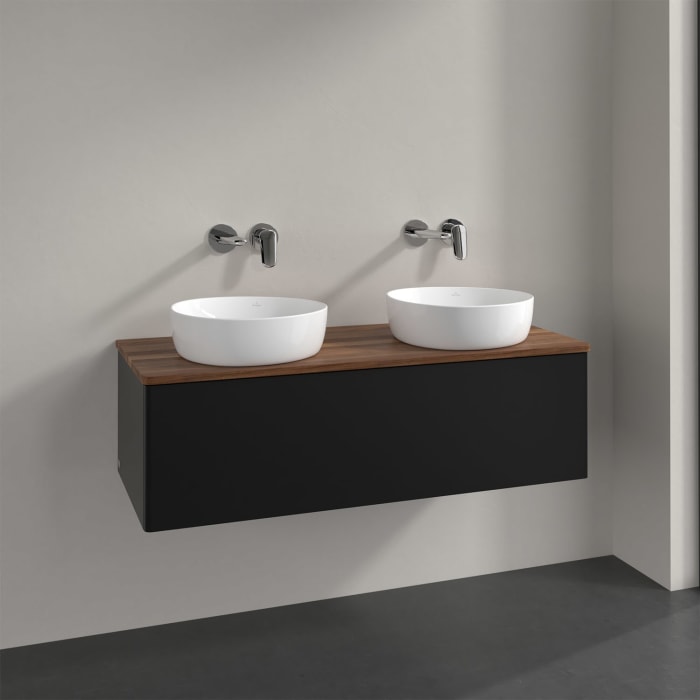 Villeroy & Boch Antao Waschbeckenunterschrank, 120 x 36 cm, 1 Auszug mit LED-Licht, Front ohne Struktur, ohne Hahnloch, für Waschtisch links und recht