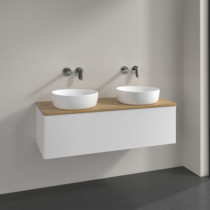 Villeroy & Boch Antao Waschbeckenunterschrank, 120 x 36 cm, 1 Auszug mit LED-Licht, Front mit Struktur, ohne Hahnloch, für Waschtisch links und rechts