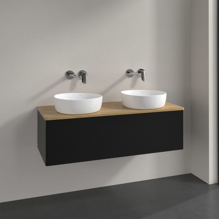 Villeroy & Boch Antao Waschbeckenunterschrank, 120 x 36 cm, 1 Auszug mit LED-Licht, Front mit Struktur, ohne Hahnloch, für Waschtisch links und rechts