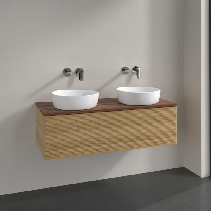 Villeroy & Boch Antao Waschbeckenunterschrank, 120 x 36 cm, 1 Auszug mit LED-Licht, Front mit Struktur, ohne Hahnloch, für Waschtisch links und rechts