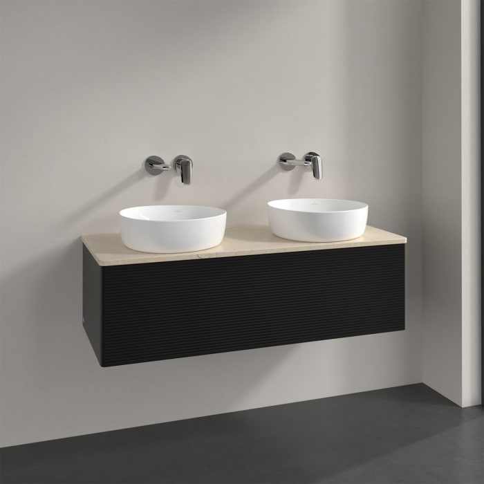 Villeroy & Boch Antao Waschbeckenunterschrank, 120 x 36 cm, 1 Auszug mit LED-Licht, Front mit Struktur, ohne Hahnloch, für Waschtisch links und rechts