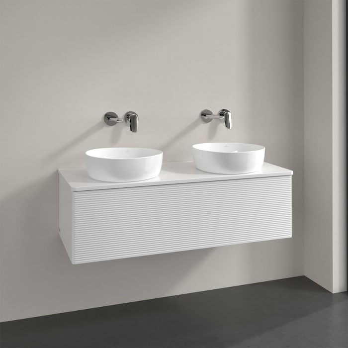 Villeroy & Boch Antao Waschbeckenunterschrank, 120 x 36 cm, 1 Auszug mit LED-Licht, Front mit Struktur, mit Hahnloch, für Waschtisch links und rechts