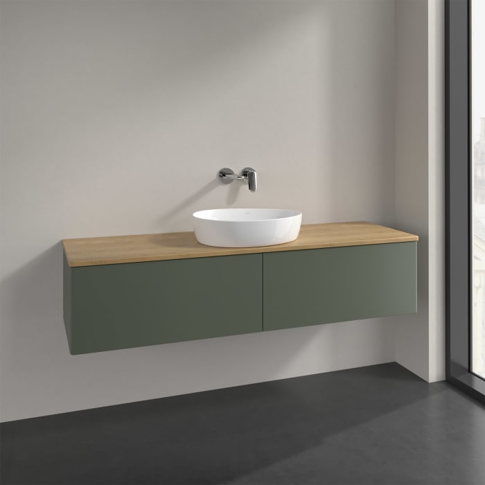 Villeroy & Boch Antao Waschbeckenunterschrank, 160 x 36 cm, 2 Auszüge mit LED-Licht, Front ohne Struktur, ohne Hahnloch, für Waschtisch mittig