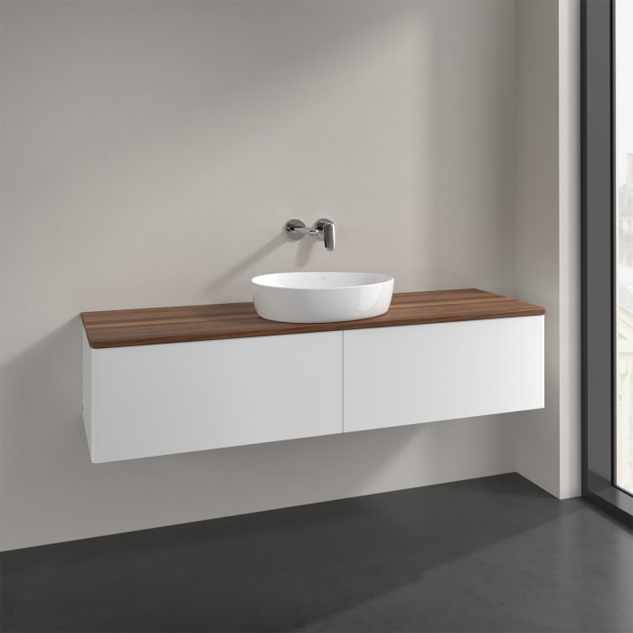 Villeroy & Boch Antao Waschbeckenunterschrank, 160 x 36 cm, 2 Auszüge mit LED-Licht, Front ohne Struktur, ohne Hahnloch, für Waschtisch mittig