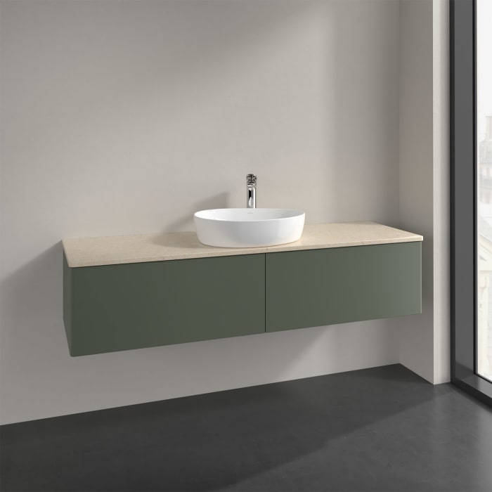 Villeroy & Boch Antao Waschbeckenunterschrank, 160 x 36 cm, 2 Auszüge mit LED-Licht, Front ohne Struktur, mit Hahnloch, für Waschtisch mittig