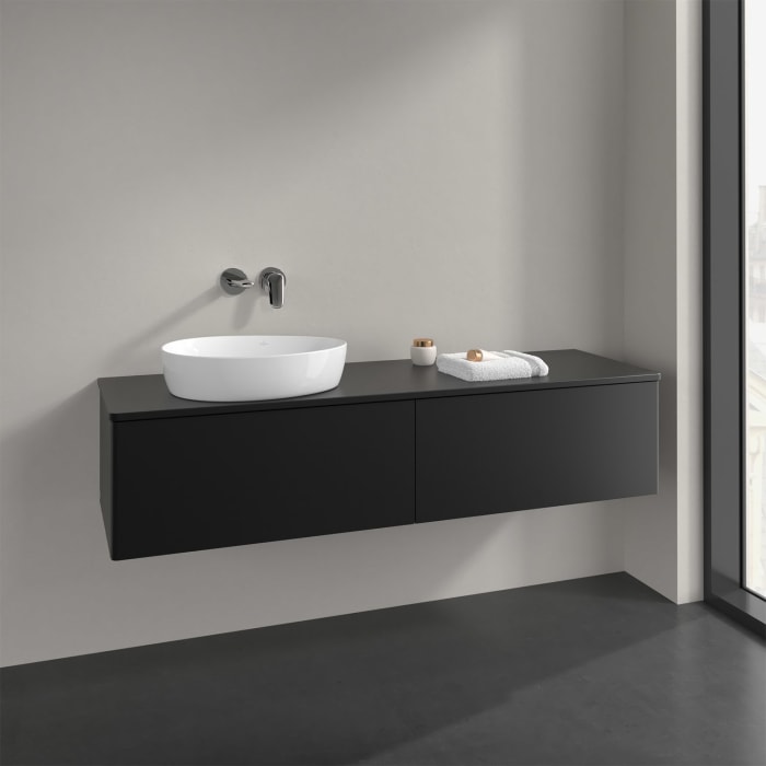 Villeroy & Boch Antao Waschbeckenunterschrank, 160 x 36 cm, 2 Auszüge mit LED-Licht, Front ohne Struktur, ohne Hahnloch, für Waschtisch links