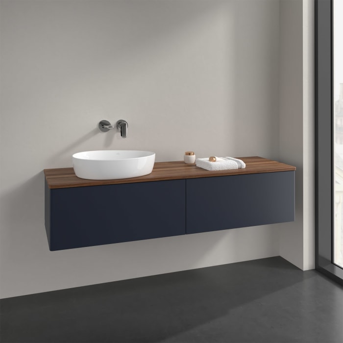 Villeroy & Boch Antao Waschbeckenunterschrank, 160 x 36 cm, 2 Auszüge mit LED-Licht, Front ohne Struktur, ohne Hahnloch, für Waschtisch links