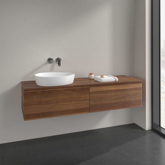 Villeroy & Boch Antao Waschbeckenunterschrank, 160 x 36 cm, 2 Auszüge mit LED-Licht, Front ohne Struktur, ohne Hahnloch, für Waschtisch links