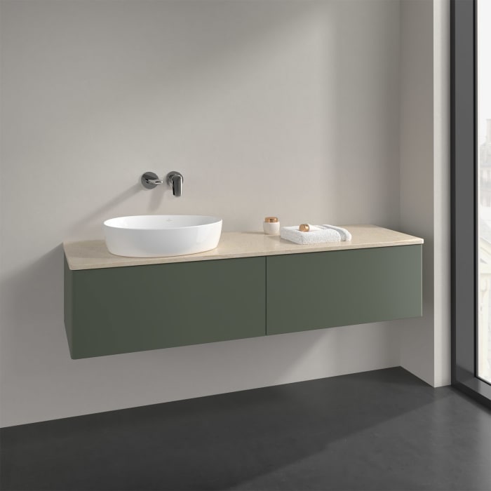Villeroy & Boch Antao Waschbeckenunterschrank, 160 x 36 cm, 2 Auszüge mit LED-Licht, Front ohne Struktur, ohne Hahnloch, für Waschtisch links