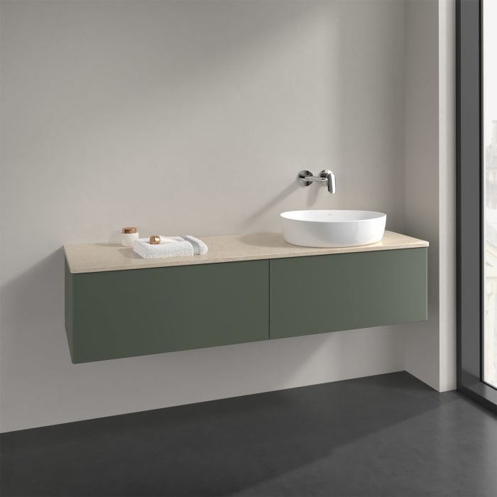 Villeroy & Boch Antao Waschbeckenunterschrank, 160 x 36 cm, 2 Auszüge mit LED-Licht, Front ohne Struktur, ohne Hahnloch, für Waschtisch rechts