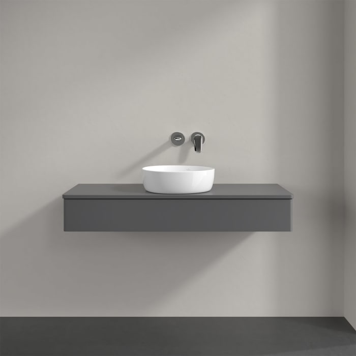 Villeroy & Boch Antao Waschbeckenunterschrank, 120 x 19 cm, 1 Auszug, Front ohne Struktur, mit Hahnloch, für Waschtisch mittig