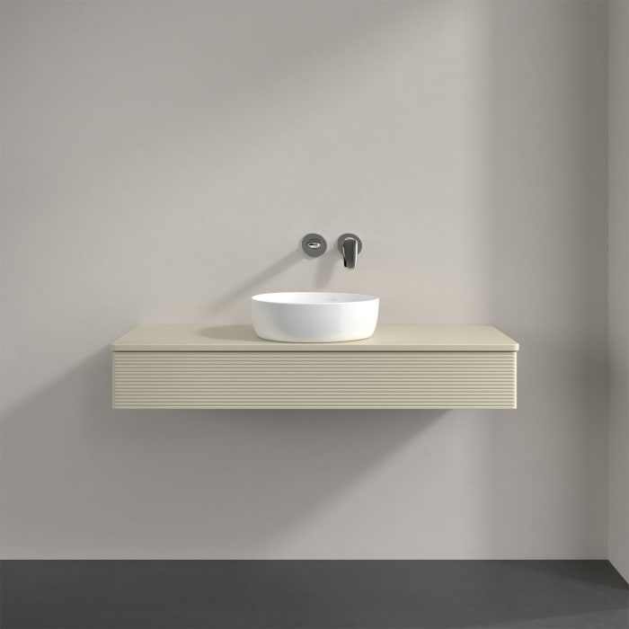 Villeroy & Boch Antao Waschbeckenunterschrank, 120 x 19 cm, 1 Auszug, Front mit Struktur, mit Hahnloch, für Waschtisch mittig