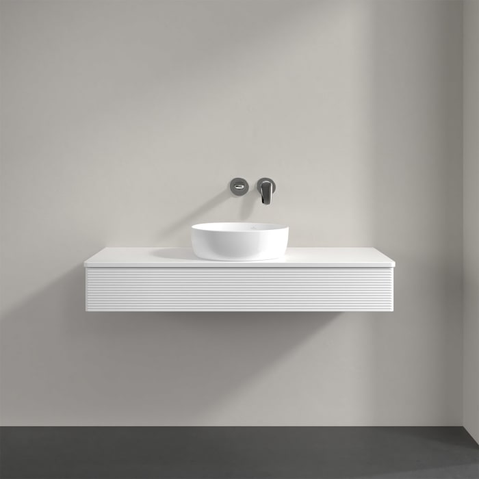 Villeroy & Boch Antao Waschbeckenunterschrank, 120 x 19 cm, 1 Auszug, Front mit Struktur, mit Hahnloch, für Waschtisch mittig