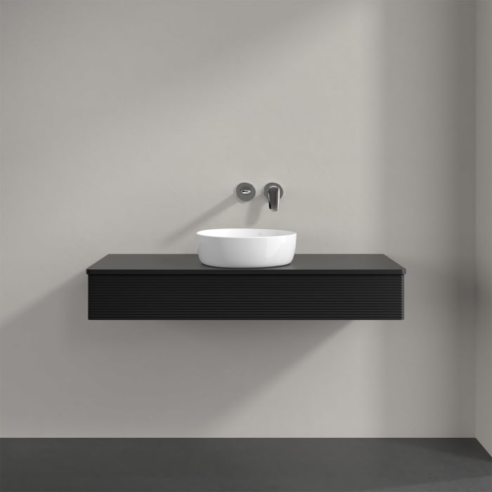 Villeroy & Boch Antao Waschbeckenunterschrank, 120 x 19 cm, 1 Auszug, Front mit Struktur, mit Hahnloch, für Waschtisch mittig