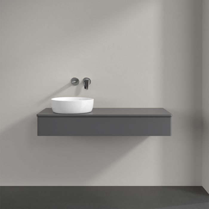 Villeroy & Boch Antao Waschbeckenunterschrank, 120 x 19 cm, 1 Auszug, Front ohne Struktur, mit Hahnloch, für Waschtisch links