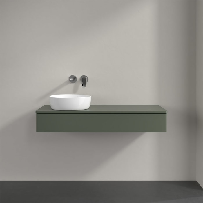 Villeroy & Boch Antao Waschbeckenunterschrank, 120 x 19 cm, 1 Auszug, Front ohne Struktur, mit Hahnloch, für Waschtisch links