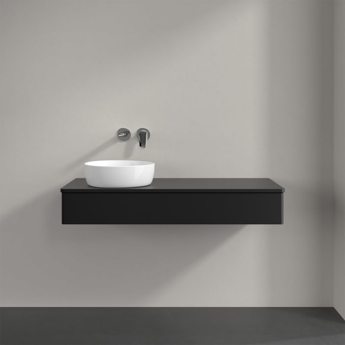 Villeroy & Boch Antao Waschbeckenunterschrank, 120 x 19 cm, 1 Auszug, Front ohne Struktur, mit Hahnloch, für Waschtisch links