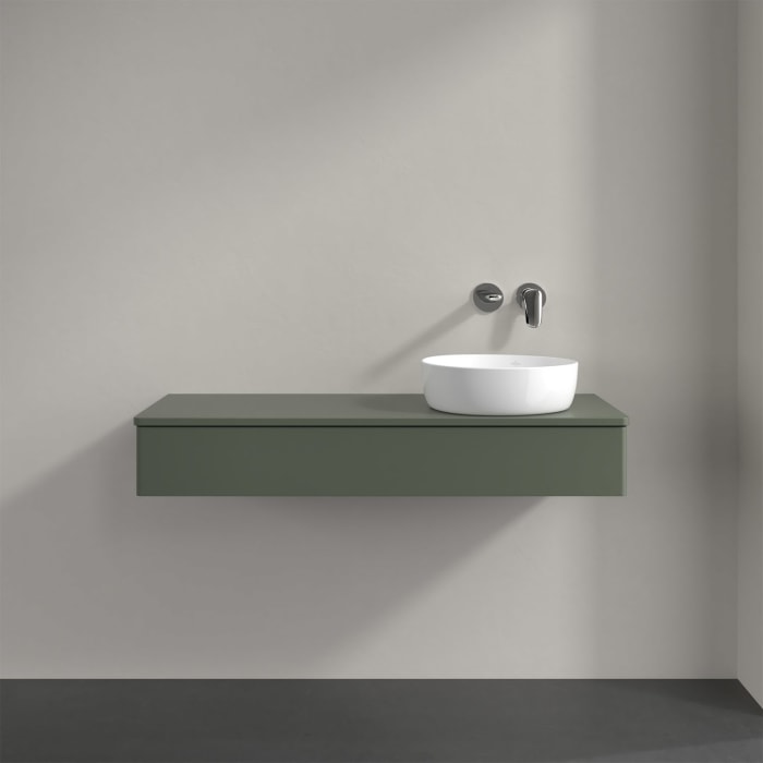 Villeroy & Boch Antao Waschbeckenunterschrank, 120 x 19 cm, 1 Auszug, Front ohne Struktur, mit Hahnloch, für Waschtisch rechts