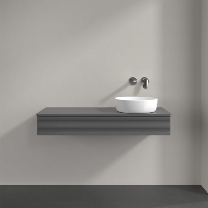 Villeroy & Boch Antao Waschbeckenunterschrank, 120 x 19 cm, 1 Auszug, Front mit Struktur, mit Hahnloch, für Waschtisch rechts