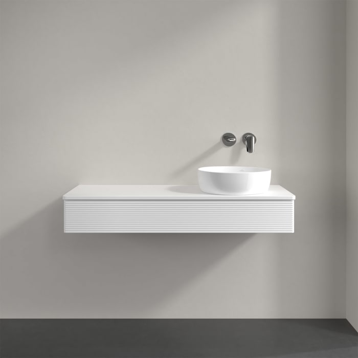 Villeroy & Boch Antao Waschbeckenunterschrank, 120 x 19 cm, 1 Auszug, Front mit Struktur, mit Hahnloch, für Waschtisch rechts