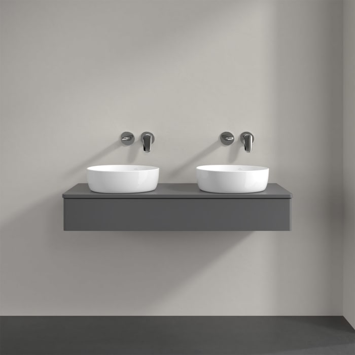 Villeroy & Boch Antao Waschbeckenunterschrank, 120 x 19 cm, 1 Auszug, Front ohne Struktur, mit Hahnloch, für Waschtisch links und rechts