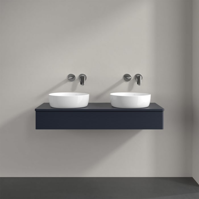 Villeroy & Boch Antao Waschbeckenunterschrank, 120 x 19 cm, 1 Auszug, Front mit Struktur, mit Hahnloch, für Waschtisch links und rechts