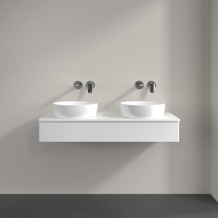 Villeroy & Boch Antao Waschbeckenunterschrank, 120 x 19 cm, 1 Auszug, Front mit Struktur, mit Hahnloch, für Waschtisch links und rechts