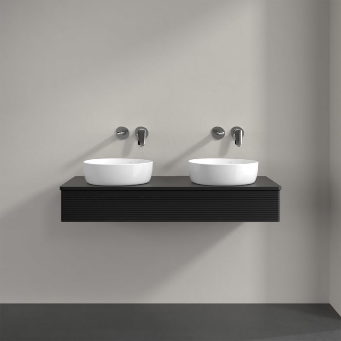 Villeroy & Boch Antao Waschbeckenunterschrank, 120 x 19 cm, 1 Auszug, Front mit Struktur, mit Hahnloch, für Waschtisch links und rechts