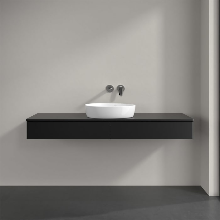 Villeroy & Boch Antao Waschbeckenunterschrank, 160 x 19 cm, 2 Auszüge, Front ohne Struktur, mit Hahnloch, für Waschtisch mittig