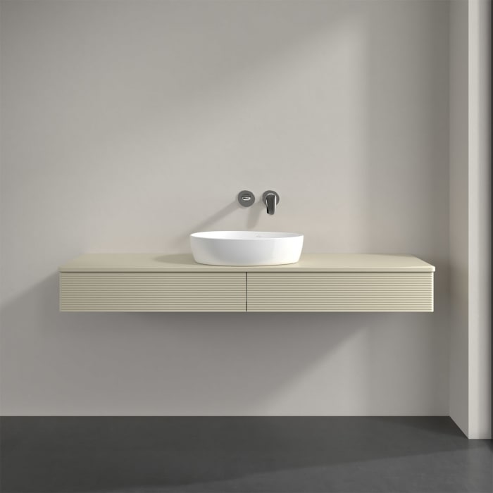 Villeroy & Boch Antao Waschbeckenunterschrank, 160 x 19 cm, 2 Auszüge, Front mit Struktur, mit Hahnloch, für Waschtisch mittig
