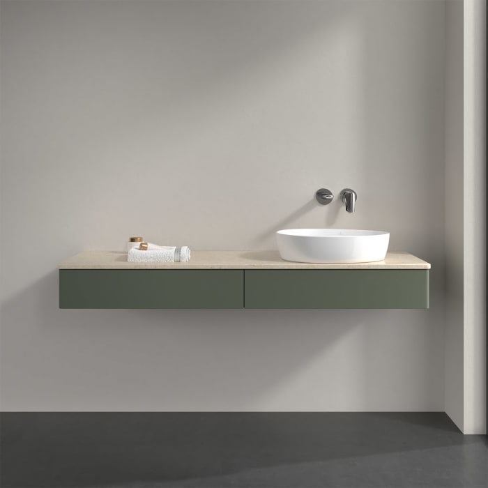 Villeroy & Boch Antao Waschbeckenunterschrank, 160 x 19 cm, 2 Auszüge, Front ohne Struktur, ohne Hahnloch, für Waschtisch rechts