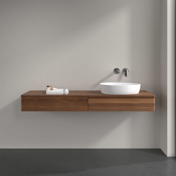 Villeroy & Boch Antao Waschbeckenunterschrank, 160 x 19 cm, 2 Auszüge, Front mit Struktur, ohne Hahnloch, für Waschtisch rechts