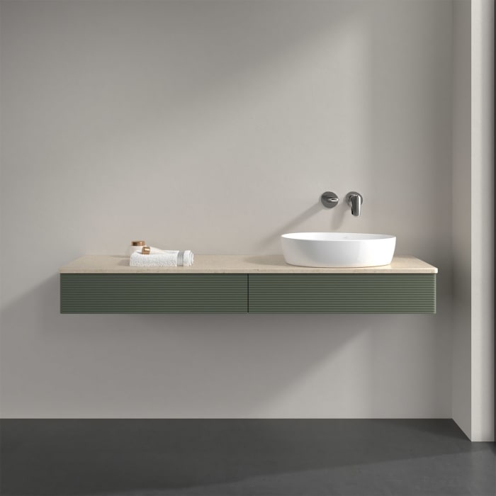 Villeroy & Boch Antao Waschbeckenunterschrank, 160 x 19 cm, 2 Auszüge, Front mit Struktur, ohne Hahnloch, für Waschtisch rechts