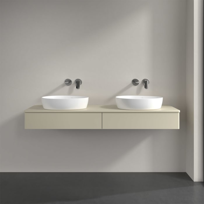 Villeroy & Boch Antao Waschbeckenunterschrank, 160 x 19 cm, 2 Auszüge, Front ohne Struktur, ohne Hahnloch, für Waschtisch links und rechts