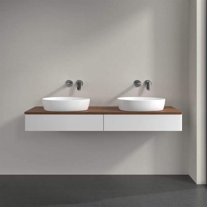 Villeroy & Boch Antao Waschbeckenunterschrank, 160 x 19 cm, 2 Auszüge, Front ohne Struktur, ohne Hahnloch, für Waschtisch links und rechts