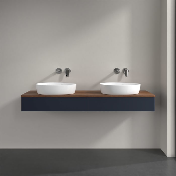 Villeroy & Boch Antao Waschbeckenunterschrank, 160 x 19 cm, 2 Auszüge, Front ohne Struktur, ohne Hahnloch, für Waschtisch links und rechts