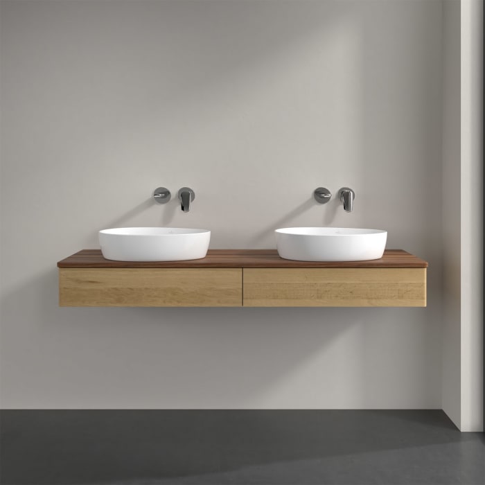 Villeroy & Boch Antao Waschbeckenunterschrank, 160 x 19 cm, 2 Auszüge, Front ohne Struktur, ohne Hahnloch, für Waschtisch links und rechts