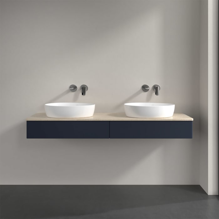 Villeroy & Boch Antao Waschbeckenunterschrank, 160 x 19 cm, 2 Auszüge, Front ohne Struktur, ohne Hahnloch, für Waschtisch links und rechts