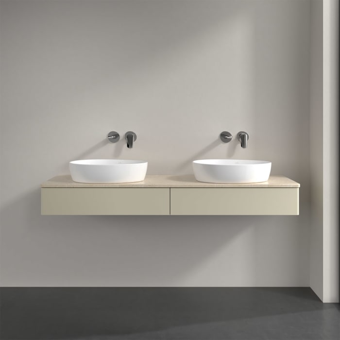 Villeroy & Boch Antao Waschbeckenunterschrank, 160 x 19 cm, 2 Auszüge, Front ohne Struktur, ohne Hahnloch, für Waschtisch links und rechts