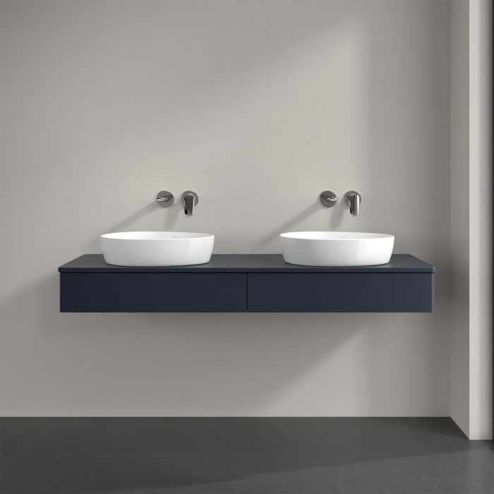 Villeroy & Boch Antao Waschbeckenunterschrank, 160 x 19 cm, 2 Auszüge, Front ohne Struktur, mit Hahnloch, für Waschtisch links und rechts