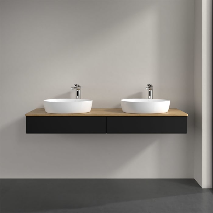 Villeroy & Boch Antao Waschbeckenunterschrank, 160 x 19 cm, 2 Auszüge, Front ohne Struktur, mit Hahnloch, für Waschtisch links und rechts