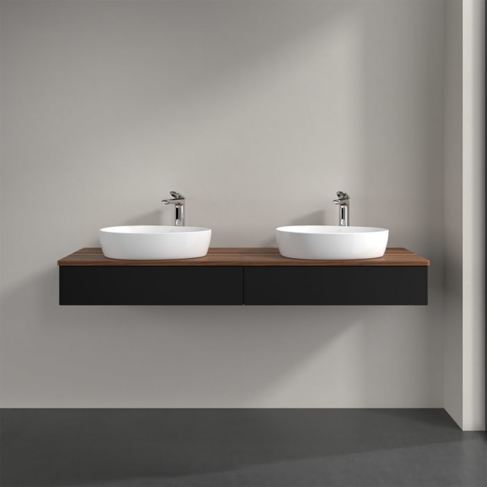 Villeroy & Boch Antao Waschbeckenunterschrank, 160 x 19 cm, 2 Auszüge, Front ohne Struktur, mit Hahnloch, für Waschtisch links und rechts